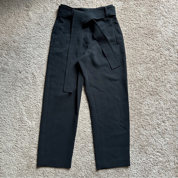 Aritzia Wilfred Black Tie Front High Waisted Belted Crepe Pants Size 00 - Picture 6 of 15